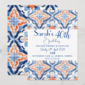 Rode en blauwe Marokkaanse Tegel Verjaardag Kaart (Voorkant / Achterkant)