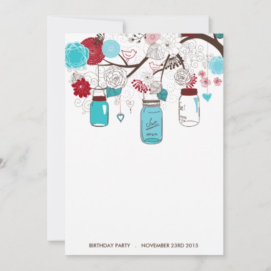 Rode en blauwe Mason Jars Birthday Party Kaart (Achterkant)