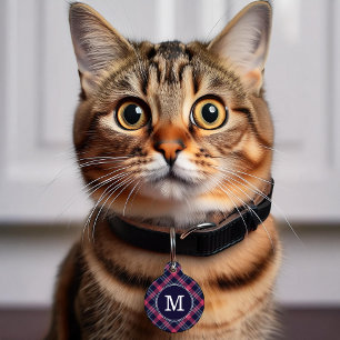 Rode en blauwe monogram geblokt huisdierpenning