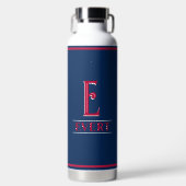 Rode en blauwe monogrammen waterfles (Voorkant)