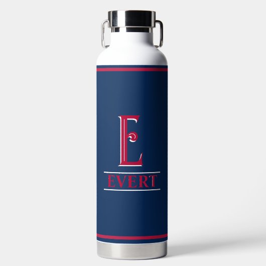 Rode en blauwe monogrammen waterfles (Voorkant)