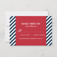 Rode en blauwe nautische strepen Huwelijks RSVP ka