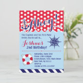 Rode en blauwe nautische verjaardagsuitnodiging kaart (Staand voorkant)