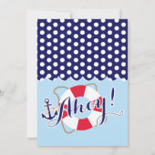 Rode en blauwe nautische verjaardagsuitnodiging kaart (Achterkant)