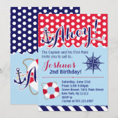 Rode en blauwe nautische verjaardagsuitnodiging kaart (Voorkant / Achterkant)