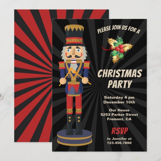 Rode en blauwe notenkraker kerstfeest kaart (Voorkant / Achterkant)