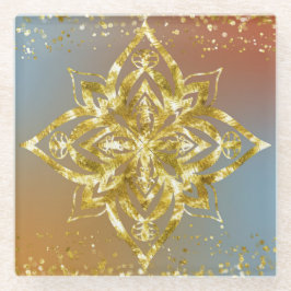 RODE EN BLAUWE OMBRE MET GOUDEN MANDALA GLAZEN ONDERZETTER