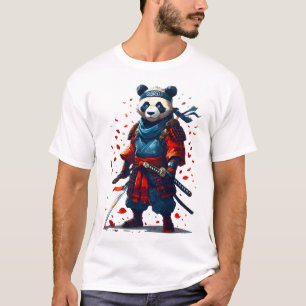 Rode en blauwe panda samoerai t-shirt