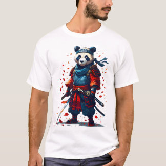 Rode en blauwe panda samoerai t-shirt