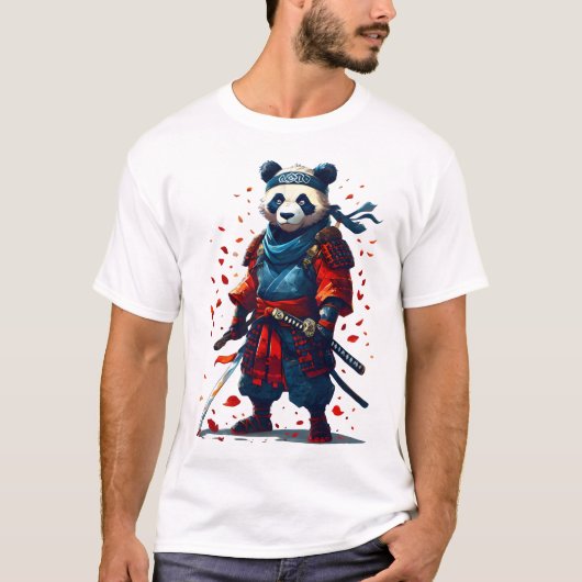 Rode en blauwe panda samoerai t-shirt (Voorkant)