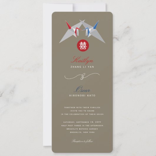 Rode en blauwe papieren kranen origami Chinese bru Kaart (Voorkant)