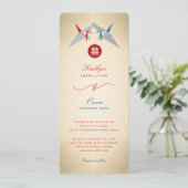 Rode en blauwe papieren kranen origami Chinese bru Kaart (Staand voorkant)