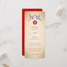 Rode en blauwe papieren kranen origami Chinese bru