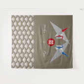 Rode en blauwe papieren kranen origami Chinese bru Wandkleed (Voorkant (horizontaal))