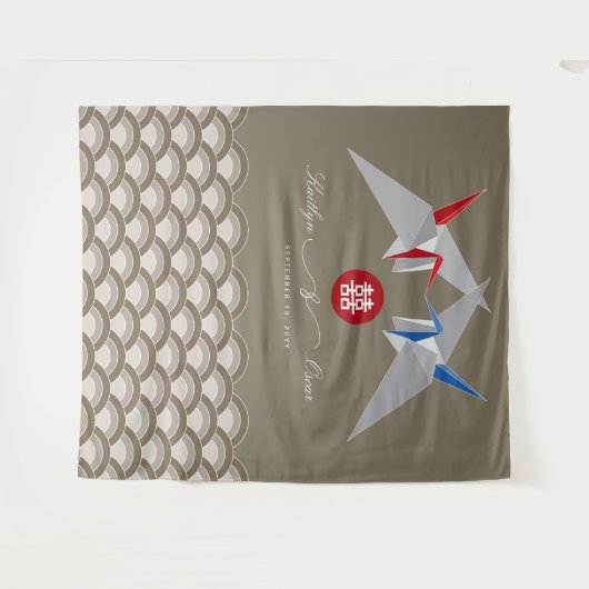 Rode en blauwe papieren kranen origami Chinese bru Wandkleed (Voorkant (horizontaal))