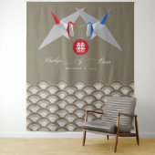 Rode en blauwe papieren kranen origami Chinese bru Wandkleed (In situ)