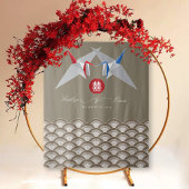 Rode en blauwe papieren kranen origami Chinese bru Wandkleed