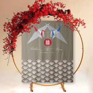 Rode en blauwe papieren kranen origami Chinese bru Wandkleed