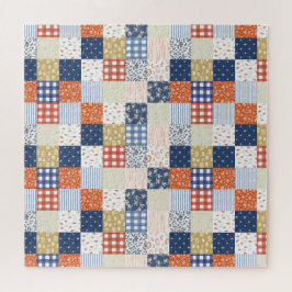 Rode en blauwe patchwork Jigzaag Puzzle Legpuzzel
