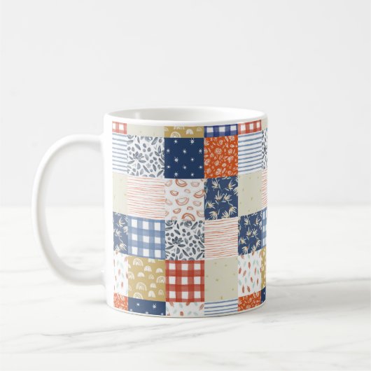Rode en blauwe patchwork koffiemok (Links)