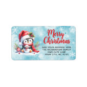 Rode en blauwe pinguïn gepersonaliseerde kerst etiket (Voorkant)