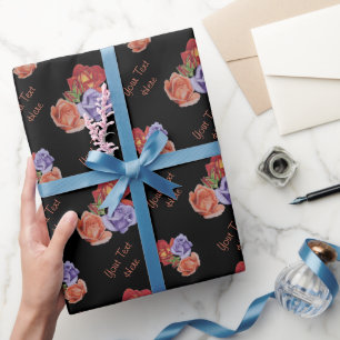 rode en blauwe rozen en rozen knoppen  floraal cadeaupapier