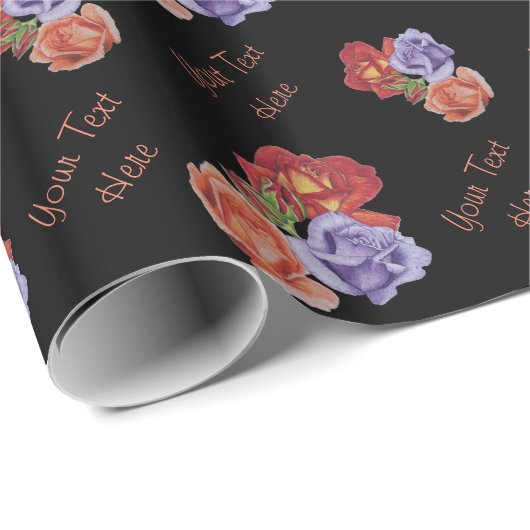 rode en blauwe rozen en rozen knoppen  floraal cadeaupapier (Rol Hoek)