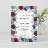 rode en blauwe rozen witte florale kalligrafie kaart (Staand voorkant)