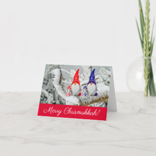 Rode en blauwe Santa Elves Merry Chrismukkah Kaart