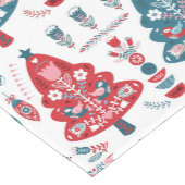 Rode en blauwe Scandinavische kerstboom volks kuns Medium Tafelloper (Hoek)