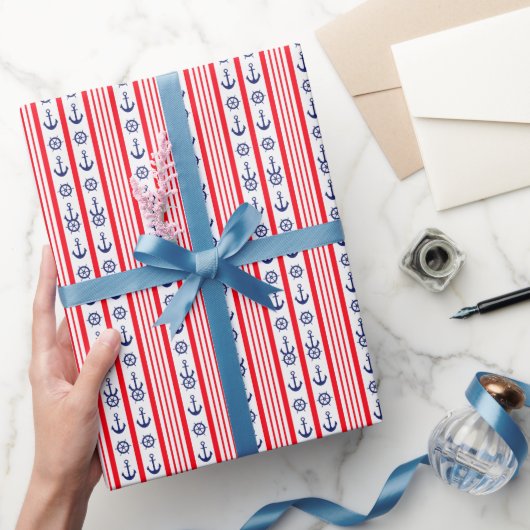 Rode en Blauwe Scheepsankers Cadeaupapier (Geschenken)