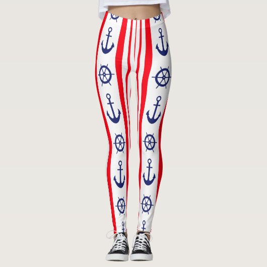 Rode en blauwe scheepsankers en scheepswiel leggings (Voorkant)