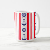 Rode en blauwe scheepsankers zeilen booten koffiemok (Voorkant rechts)