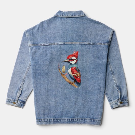 Rode en blauwe specht denim jacket (Achterkant)