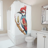 Rode en blauwe specht douchegordijn (In situ)