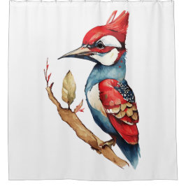 Rode en blauwe specht douchegordijn