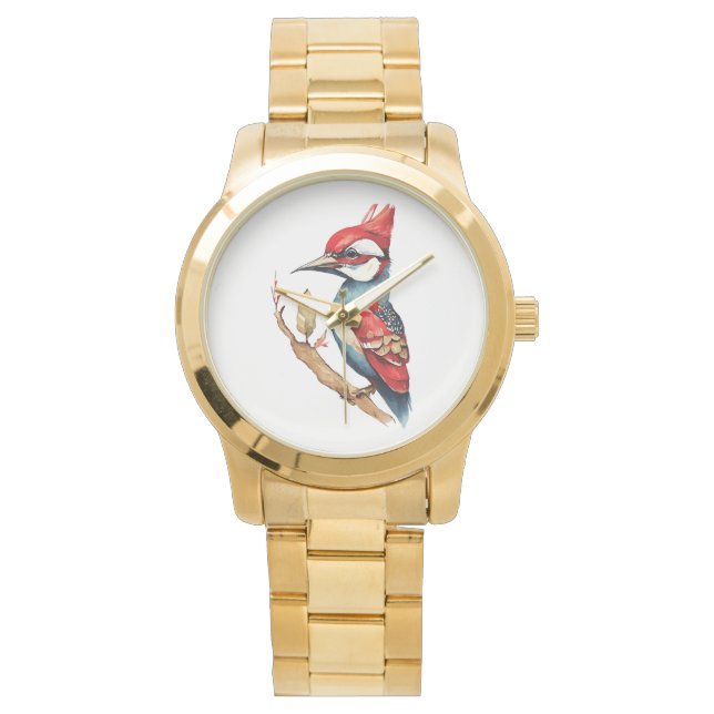 Rode en blauwe specht horloge (Voorkant)