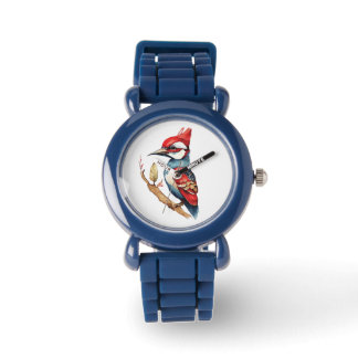 Rode en blauwe specht horloge