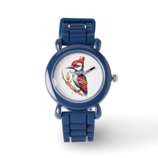 Rode en blauwe specht horloge (Voorkant)