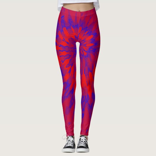 Rode en blauwe spiraalkleurige kleurstof leggings (Voorkant)