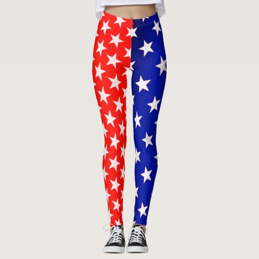 Rode en blauwe Star-Leggings Leggings (Voorkant)