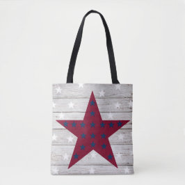 RODE EN BLAUWE STARS OP DE ACHTERGROND VAN WITTE H TOTE BAG