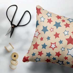 Rode en blauwe sterren, 4 juli, beige achtergrond accent kussen