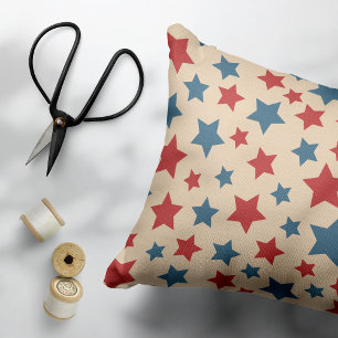 Rode en blauwe sterren, 4 juli, beige achtergrond accent kussen