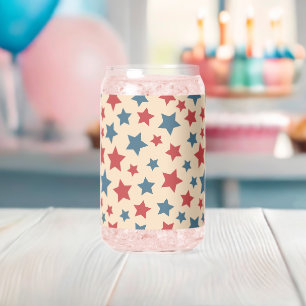 Rode en blauwe sterren, 4 juli, beige achtergrond blikvorm glas