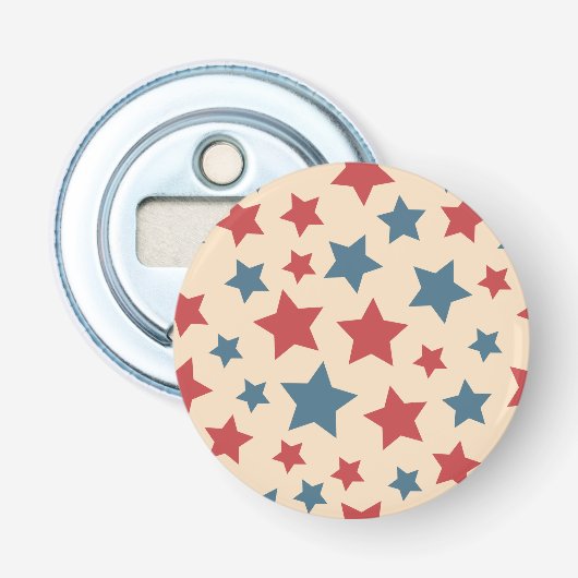 Rode en blauwe sterren, 4 juli, beige achtergrond button flesopener (Voorkant)