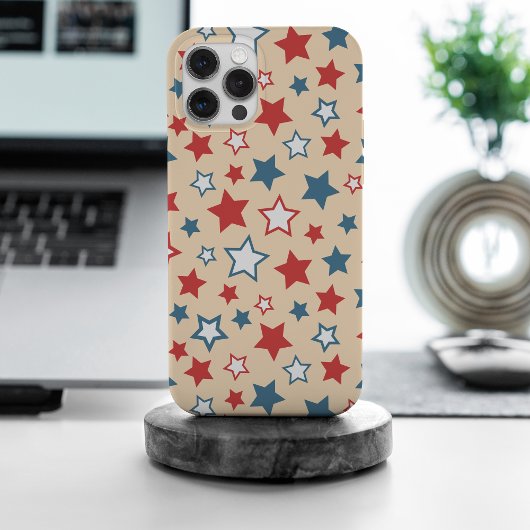 Rode en Blauwe Sterren, 4 juli, Beige Achtergrond Case-Mate iPhone Case