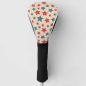 Rode en Blauwe Sterren, 4 juli, Beige Achtergrond Golfheadcover (Voorkant)