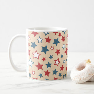 Rode en Blauwe Sterren, 4 juli, Beige Achtergrond Koffiemok