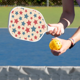 Rode en Blauwe Sterren, 4 juli, Beige Achtergrond Pickleball Paddle